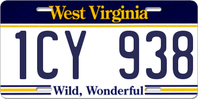 WV license plate 1CY938