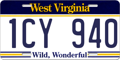 WV license plate 1CY940