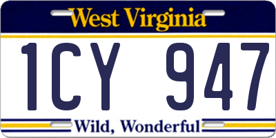 WV license plate 1CY947