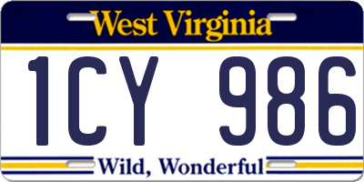 WV license plate 1CY986