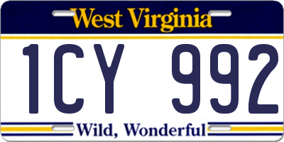 WV license plate 1CY992