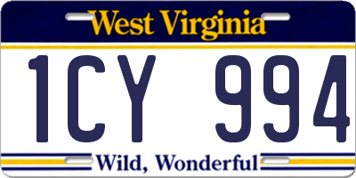 WV license plate 1CY994