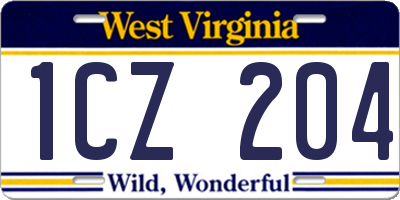 WV license plate 1CZ204