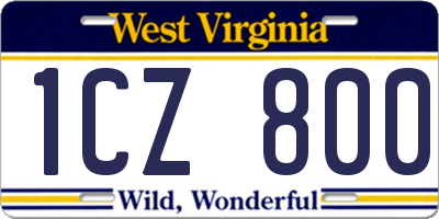 WV license plate 1CZ800
