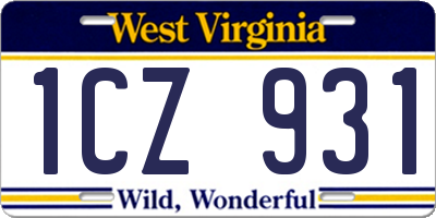 WV license plate 1CZ931