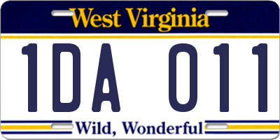 WV license plate 1DA011