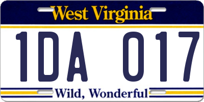WV license plate 1DA017