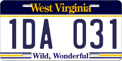 WV license plate 1DA031