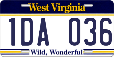 WV license plate 1DA036