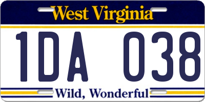 WV license plate 1DA038