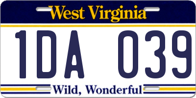 WV license plate 1DA039