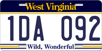 WV license plate 1DA092
