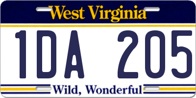 WV license plate 1DA205