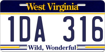 WV license plate 1DA316