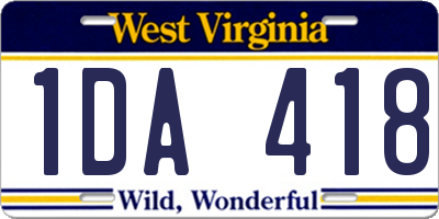 WV license plate 1DA418