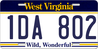 WV license plate 1DA802
