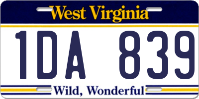 WV license plate 1DA839