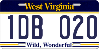 WV license plate 1DB020