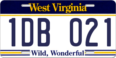 WV license plate 1DB021