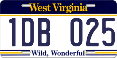 WV license plate 1DB025