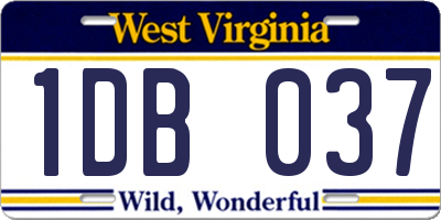 WV license plate 1DB037