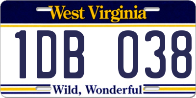 WV license plate 1DB038
