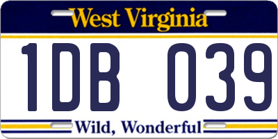WV license plate 1DB039