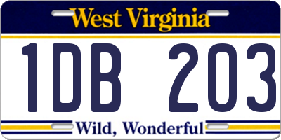 WV license plate 1DB203
