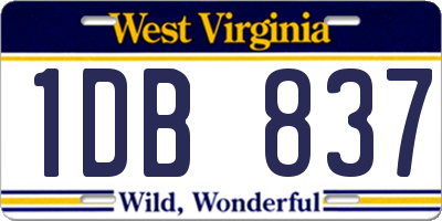 WV license plate 1DB837