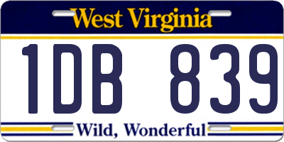 WV license plate 1DB839