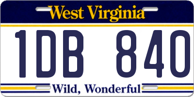 WV license plate 1DB840