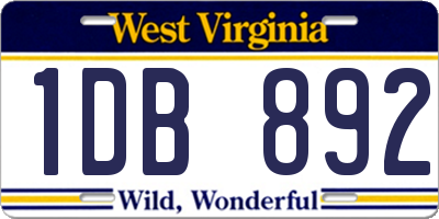 WV license plate 1DB892