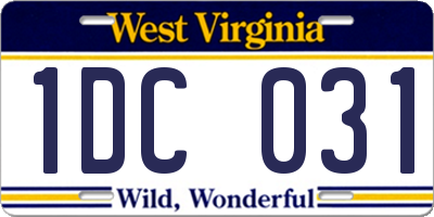 WV license plate 1DC031