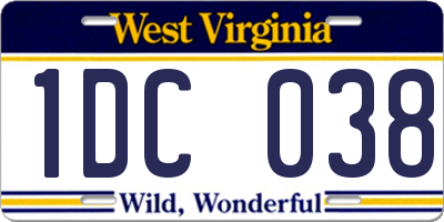 WV license plate 1DC038