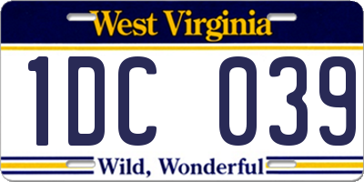 WV license plate 1DC039