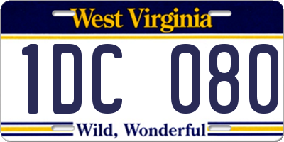 WV license plate 1DC080