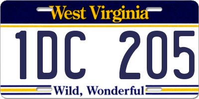 WV license plate 1DC205