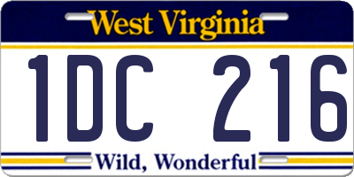 WV license plate 1DC216