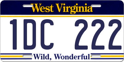 WV license plate 1DC222