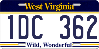 WV license plate 1DC362