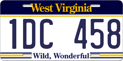 WV license plate 1DC458