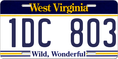 WV license plate 1DC803
