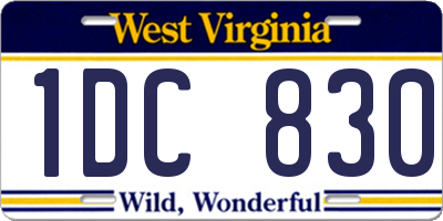 WV license plate 1DC830