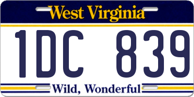 WV license plate 1DC839