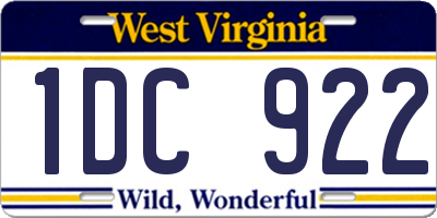 WV license plate 1DC922
