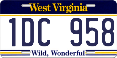 WV license plate 1DC958