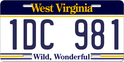 WV license plate 1DC981
