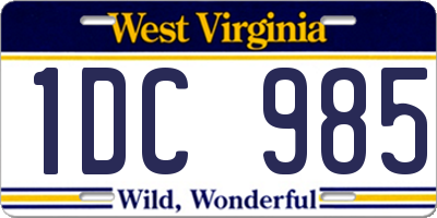 WV license plate 1DC985