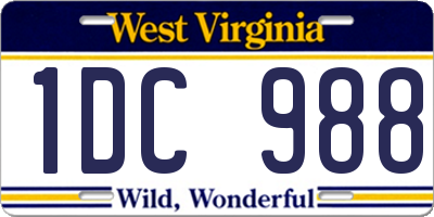 WV license plate 1DC988