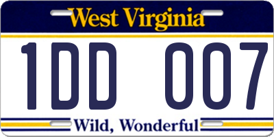 WV license plate 1DD007
